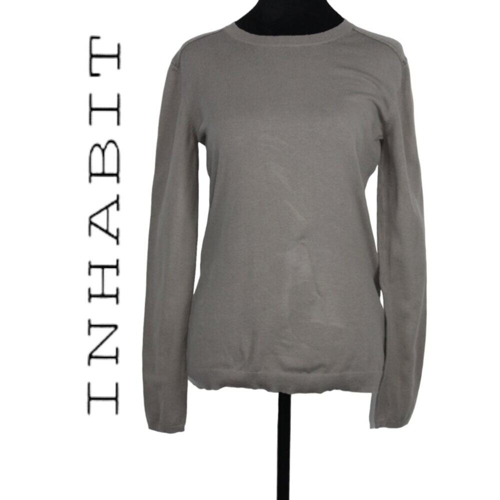 Inhabit Taupe Crewneck Long Sleeve Sweater Size Medium